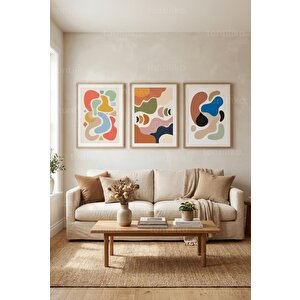 Modern Soyut Akışkan Formlar 3’lü Ahşap Çerçeveli Tablo Seti 21x30 cm