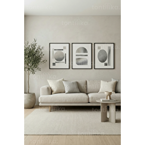 Monokrom Geometrik Denge 3’lü Ahşap Çerçeveli Tablo Seti 21x30 cm
