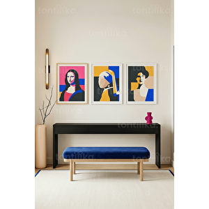 Modern Stilize Kadın Portreleri 3’lü Ahşap Çerçeveli Tablo Seti 50 x 70 cm