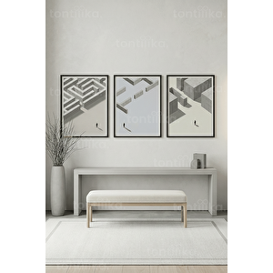 Modern Mekansal Keşifler 3’lü Ahşap Çerçeveli Tablo Seti 30x42 cm