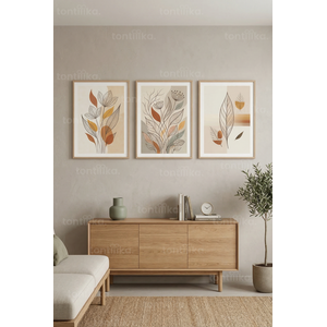 Modern Botanik Desenli 3’lü Ahşap Çerçeveli Tablo Seti 50 x 70 cm