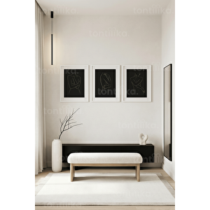 Minimalist Kadın Figürleri Çizgi Sanatı 3’lü Ahşap Çerçeveli Tablo Seti 50 x 70 cm