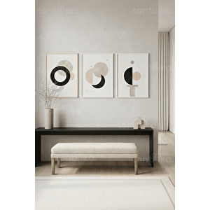 Modern Minimalist Geometrik Soyut 3’lü Ahşap Çerçeveli Tablo Seti 50 x 70 cm