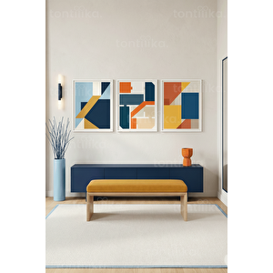 Modern Geometrik Soyut Tasarımlı 3’lü Ahşap Çerçeveli Tablo Seti 21x30 cm