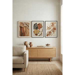 Organik Dokular 3’lü Ahşap Çerçeveli Tablo Seti 50 x 70 cm