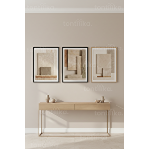 Modern Doğal Soyut Geometrik 3’lü Ahşap Çerçeveli Tablo Seti 30x42 cm