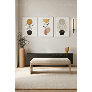 Doğal Modern Soyut Formlar 3’lü Ahşap Çerçeveli Tablo Seti 50 x 70 cm