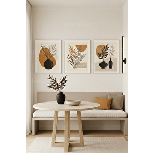 Modern Botanik Duvar Sanatı 3’lü Ahşap Çerçeveli Tablo Seti 50 x 70 cm