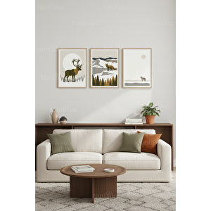 İskandinav Vahşi Doğa 3’lü Ahşap Çerçeveli Tablo Seti 21x30 cm