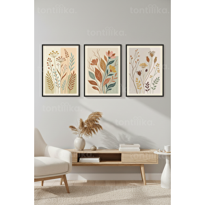 Pastel Botanik 3’lü Ahşap Çerçeveli Tablo Seti 50 x 70 cm