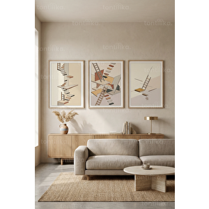 Modern Minimalist Merdivenler 3’lü Ahşap Çerçeveli Tablo Seti 21x30 cm