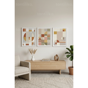 Modern Geometrik Uyum 3’lü Ahşap Çerçeveli Tablo Seti 30x42 cm