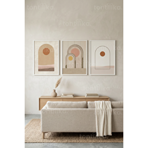 Soyut Kemer Formları 3’lü Ahşap Çerçeveli Tablo Seti 50 x 70 cm