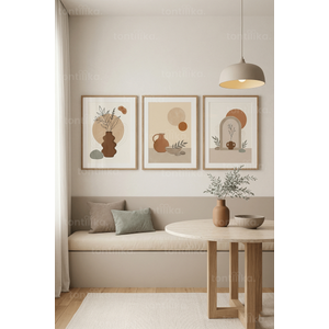 Doğal Minimalist Natürmort 3’lü Ahşap Çerçeveli Tablo Seti 50 x 70 cm