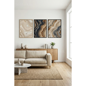 Modern Agat Ve Jeode Desenli 3’lü Ahşap Çerçeveli Tablo Seti 50 x 70 cm