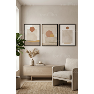 Modern Minimalist Doğal Tonlar 3’lü Ahşap Çerçeveli Tablo Seti 50 x 70 cm