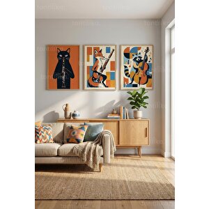 Neşeli Müzisyen Hayvanlar Temalı 3’lü Ahşap Çerçeveli Tablo Seti 21x30 cm