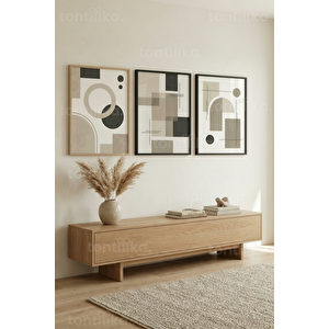 Modern Geometrik Soyutlama 3’lü Ahşap Çerçeveli Tablo Seti 50 x 70 cm