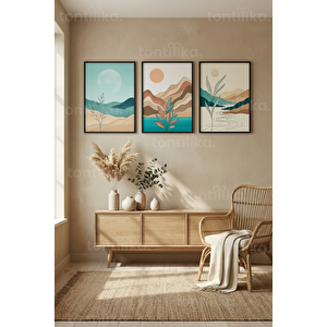 Modern Natürel Soyut Doğa Manzaralı 3’lü Ahşap Çerçeveli Tablo Seti 50 x 70 cm