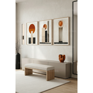 Modern Geometrik Minimalist Soyut Formlar 3’lü Ahşap Çerçeveli Tablo Seti 30x42 cm