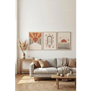 Bohem Güneş Ve Kemerler 3’lü Ahşap Çerçeveli Tablo Seti 50 x 70 cm