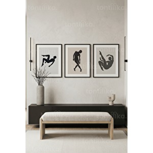 Modern Dans Silüetleri 3’lü Ahşap Çerçeveli Tablo Seti 30x42 cm