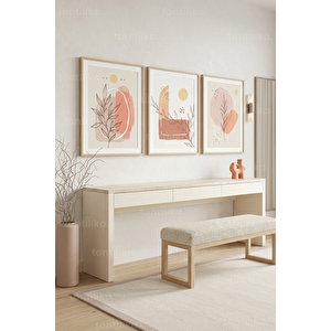 Toprak Tonlarında Soyut Botanik Formlar 3’lü Ahşap Çerçeveli Tablo Seti 50 x 70 cm