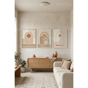 Modern Bohem Soyut Geometrik Kemerler 3’lü Ahşap Çerçeveli Tablo Seti 30x42 cm