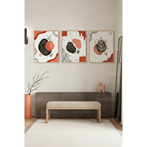 Modern Soyut Botanik Formlar 3’lü Ahşap Çerçeveli Tablo Seti 21x30 cm