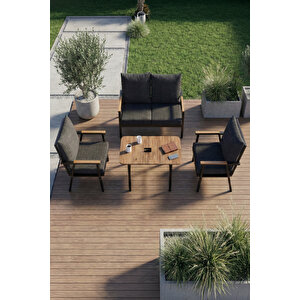 Bahçe Balkon Oturma Grubu 4 Lü Set Orta Sehpa Masa Koltuk Koltuk Minderli Balkon Teras Cafe Mobilya
