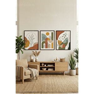 Bohem Bitki Sanatı 3’lü Ahşap Çerçeveli Tablo Seti 30x42 cm