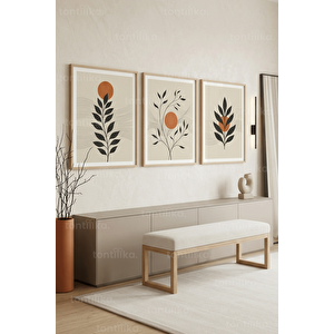 Minimalist Botanik Soyut Geometrik 3’lü Ahşap Çerçeveli Tablo Seti 21x30 cm