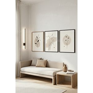 Minimalist Botanik Çizimler 3’lü Ahşap Çerçeveli Tablo Seti 30x42 cm