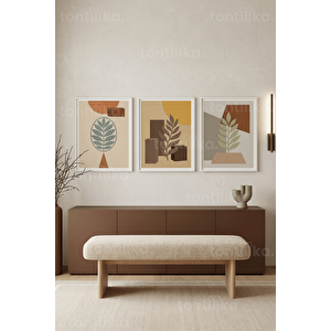 Modern Bohem Soyut Botanik 3’lü Ahşap Çerçeveli Tablo Seti 30x42 cm