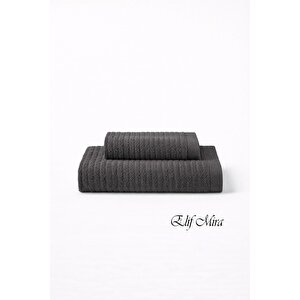 2 Parça Banyo Havlusu Seti Pamuklu Şeyma 70x140 + 50x85 Cm Antrasit