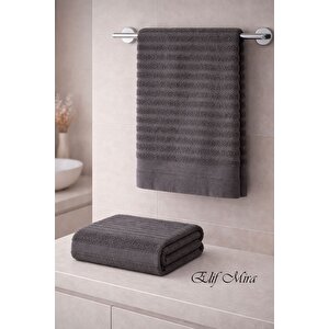 2 Parça Banyo Havlusu Seti Pamuklu Şeyma 70x140 + 50x85 Cm Antrasit