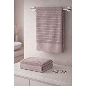 2 Parça Banyo Havlusu Seti Pamuklu Şeyma 70x140 + 50x85 Cm Mürdüm