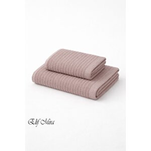 2 Parça Banyo Havlusu Seti Pamuklu Şeyma 70x140 + 50x85 Cm Mürdüm