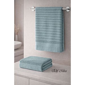 2 Parça Banyo Havlusu Seti Pamuklu Şeyma 70x140 + 50x85 Cm Koyu Yeşil