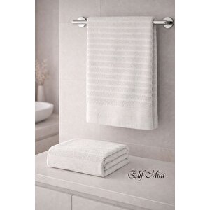 2 Parça Banyo Havlusu Seti Pamuklu Şeyma 70x140 + 50x85 Cm Krem