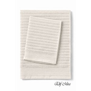 2 Parça Banyo Havlusu Seti Pamuklu Şeyma 70x140 + 50x85 Cm Krem
