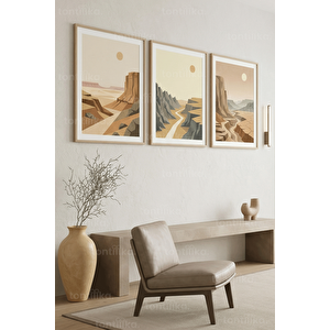 Modern Soyut Kanyon Manzaraları 3’lü Ahşap Çerçeveli Tablo Seti 21x30 cm