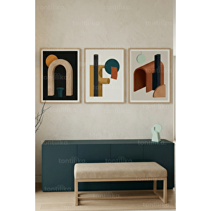 Modern Geometrik Soyut Tasarım 3’lü Ahşap Çerçeveli Tablo Seti 30x42 cm