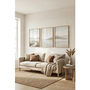 Doğal Huzur Veren Soyut Doğa 3’lü Ahşap Çerçeveli Tablo Seti 50 x 70 cm