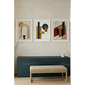 Modern Geometrik Soyut Tasarım 3’lü Ahşap Çerçeveli Tablo Seti 50 x 70 cm