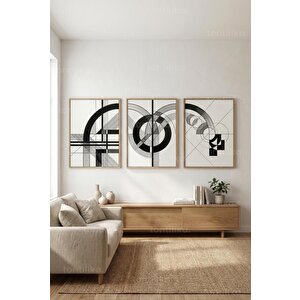 Modern Geometrik Ve Soyut Desenler 3’lü Ahşap Çerçeveli Tablo Seti 21x30 cm