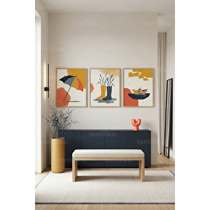 Modern Sonbahar Yağmuru Temalı 3’lü Ahşap Çerçeveli Tablo Seti 30x42 cm