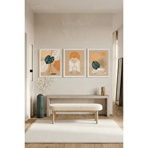 Sakin Botanik Esintileri 3’lü Ahşap Çerçeveli Tablo Seti 50 x 70 cm