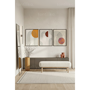 Minimalist Çağdaş Soyut Geometrik 3’lü Ahşap Çerçeveli Tablo Seti 21x30 cm