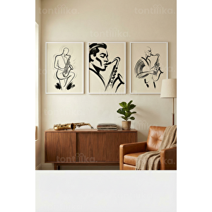 Caz Müziği Ve Saksofon Tutkusu 3’lü Ahşap Çerçeveli Tablo Seti 50 x 70 cm